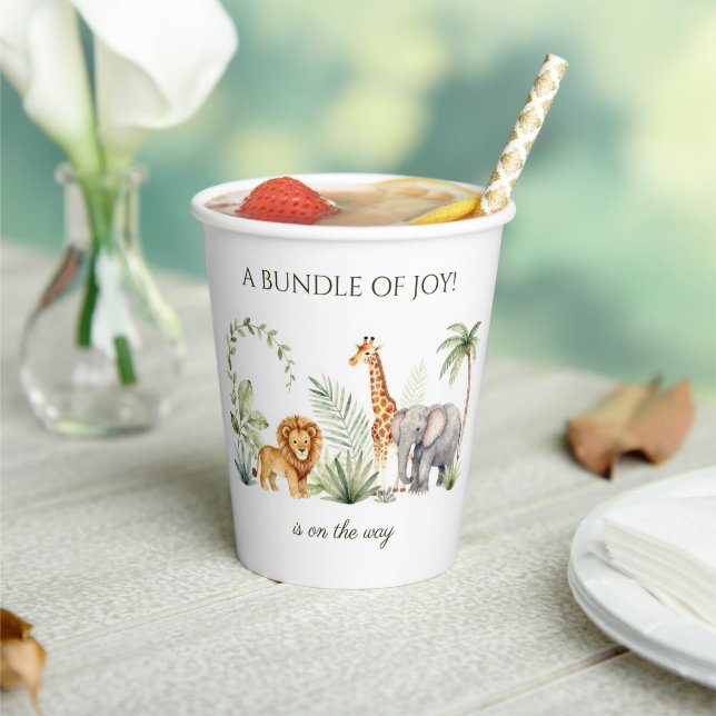 Gobelets En Papier Thème jungle Lion, Girafe et Éléphant (Insitu)