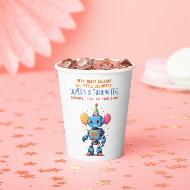 Gobelets En Papier thème robot avec aquarelle ballons (Insitu)