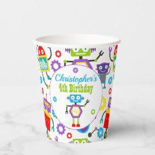 Gobelets En Papier Thème Robot mignonne Anniversaire