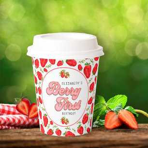 Gobelets En Papier Thème Simple Fraise 1er Anniversaire Baie Premier