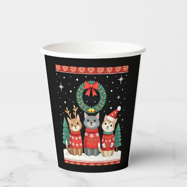 Gobelets En Papier Three Cat Funny Christmas Cat Ugly Xmas Sweater Me (Recto)