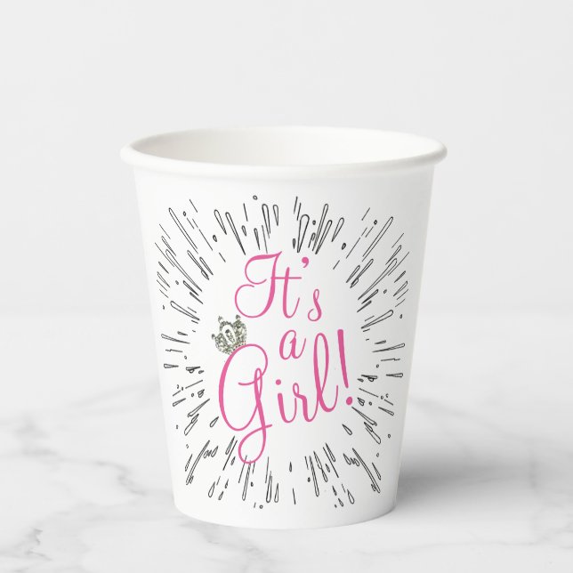 Gobelets En Papier Tiara "C’est une fille !" Baby shower (Recto)