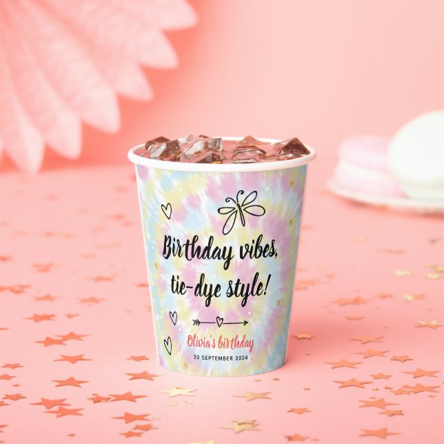 Gobelets En Papier Tie Dye fête d'anniversaire (Insitu)