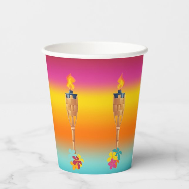 Gobelets En Papier Tiki et fleurs colorées (Verso)