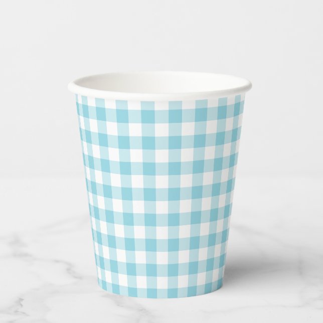 Gobelets En Papier Tiny Robin Egg Blue and White Gingham (Recto)