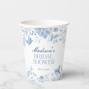 Gobelets En Papier Tissu Bleu De Jouy Vintage Floral Fête de Mariage