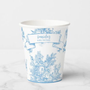 Gobelets En Papier Toile bleue et blanche de Jouy Baby shower