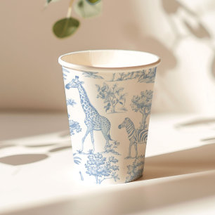 Gobelets En Papier Toile de Jouy animaux de safari bleu Baby shower