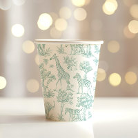 Toile de Jouy Safari animaux Baby shower vert