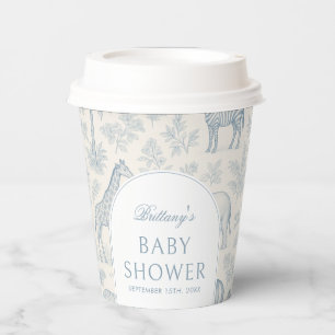 Gobelets En Papier Toile De Jouy Safari Animaux Blue Boy Baby shower