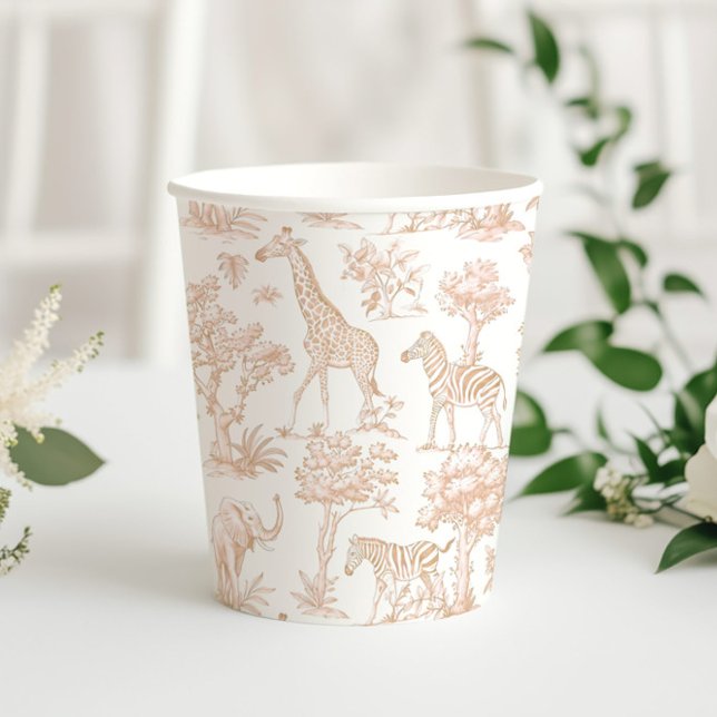 Gobelets En Papier Toile de Jouy Safari animaux Boho Baby shower (Créateur téléchargé)