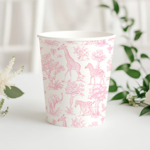 Gobelets En Papier Toile de Jouy Safari animaux rose élégant mignon