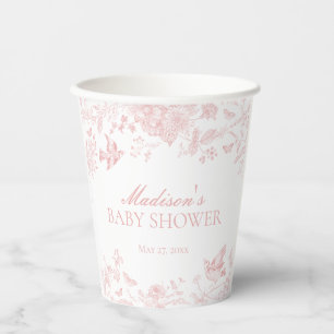 Gobelets En Papier Toile Rose De Jouy Baby shower Floral Vintage