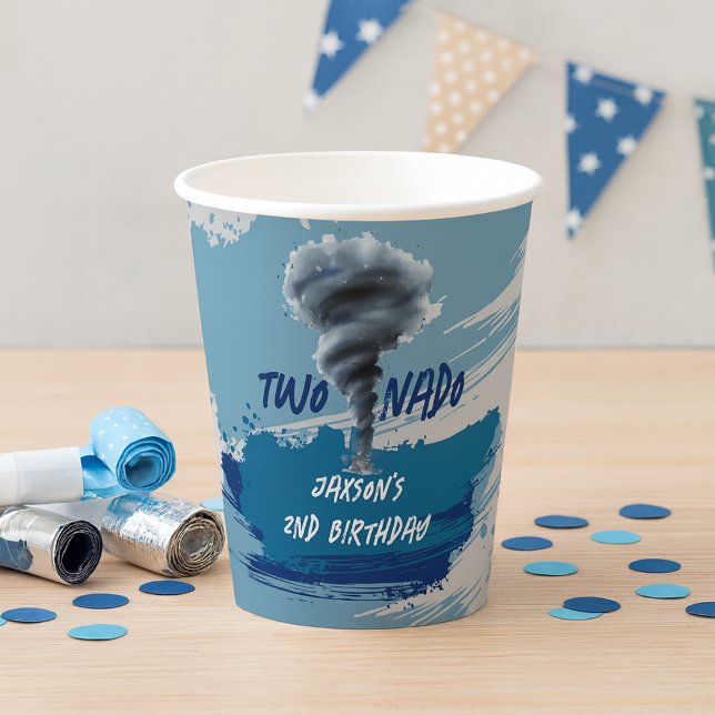 Gobelets En Papier Tornade Twonado Tornade Bleu Grunge Anniversaire (Twonado Twister Tornado Blue Grunge Birthday Paper Cups)