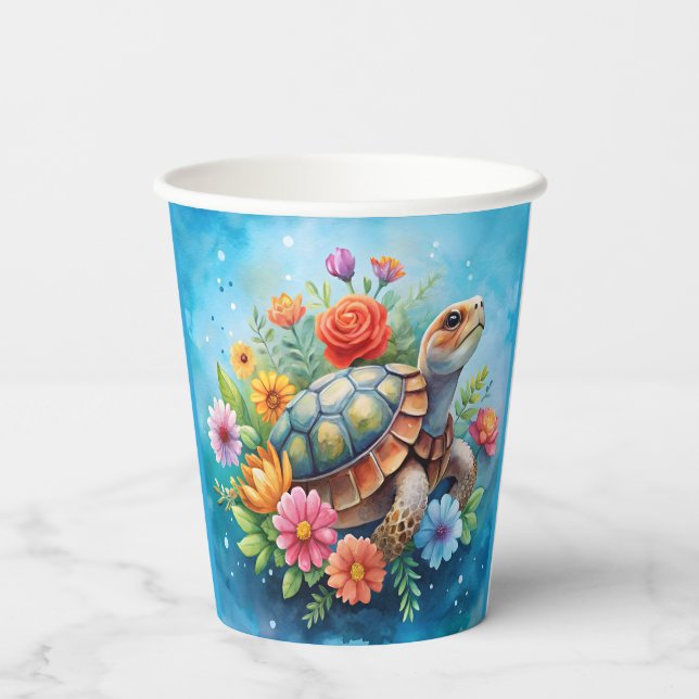 Gobelets En Papier Tortue florale (Verso)