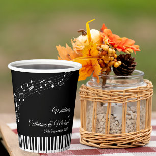 Gobelets En Papier Touches de Piano Notes de Musique Mariage Noir & B