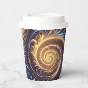 Gobelets En Papier Tourbillons modernes abstraits bleu roi et or de l