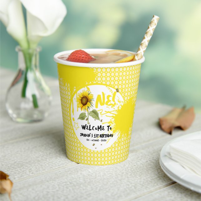 Gobelets En Papier Tournesol aquarelle avec papillons 1er anniversair (Insitu)