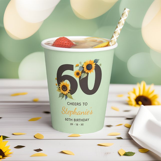 Gobelets En Papier Tournesols Cheers to 60th Birthday Paper Cups (🌻 Sip and Celebrate: 60th Birthday Sunflowers Paper Cups! 🥂)