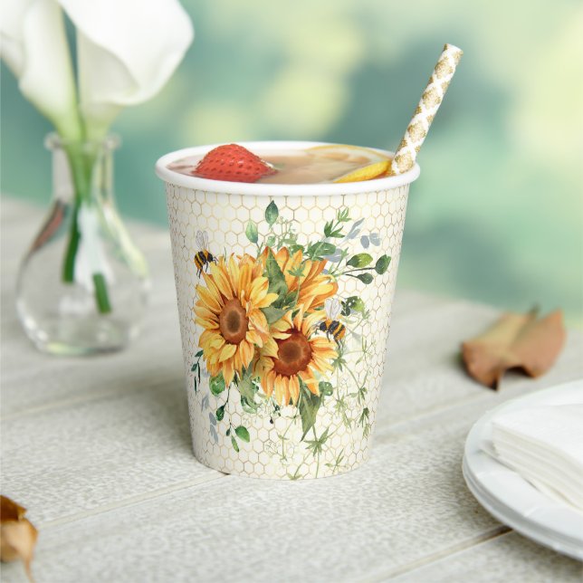 Gobelets En Papier Tournesols et abeilles  (Insitu)