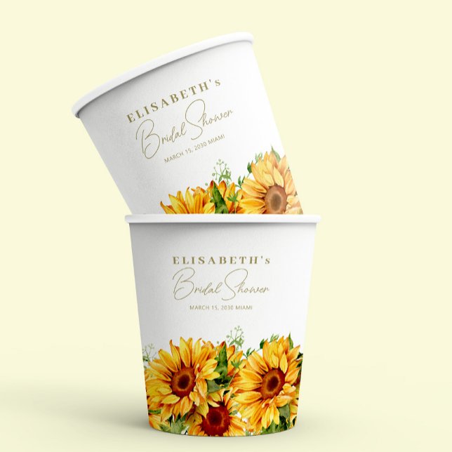 Gobelets En Papier Tournesols verdure élégante douche nuptiale (Créateur téléchargé)