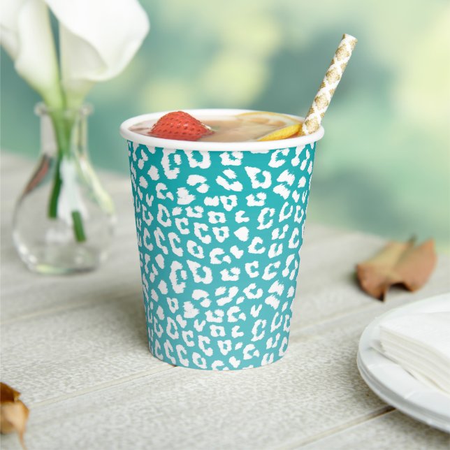 Gobelets En Papier Tourquoise Leopard Patters (Insitu)