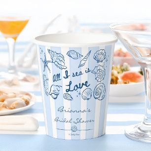 Gobelets En Papier Tout ce que je vois en mer est de l'amour coquilla