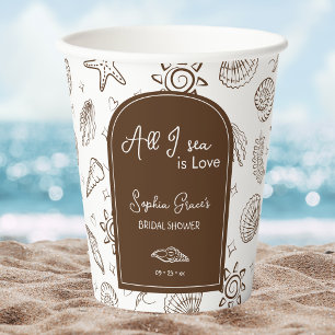 Gobelets En Papier Tout ce que je vois est Amour Coquillages Marron G