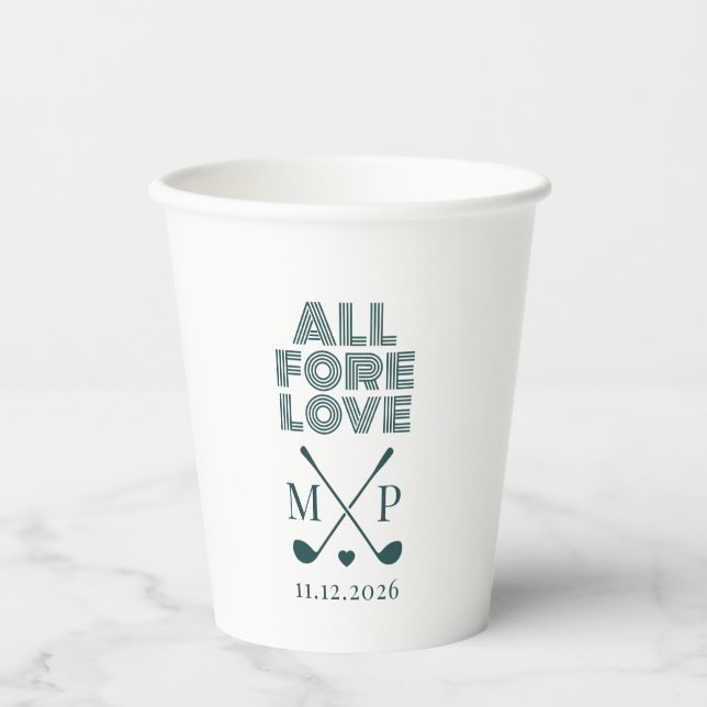 Gobelets En Papier Tout pour l'amour Monogramme | Vert foncé Moderne (Recto)