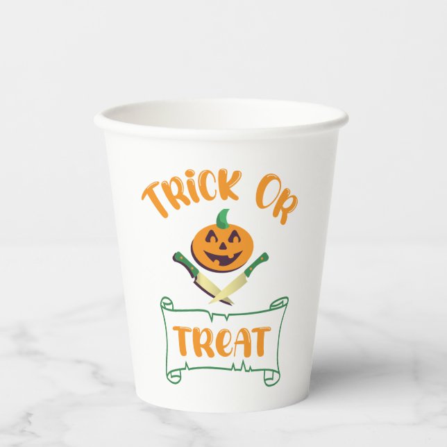 Gobelets En Papier Tracer ou traiter les os croisés Halloween visage  (Recto)
