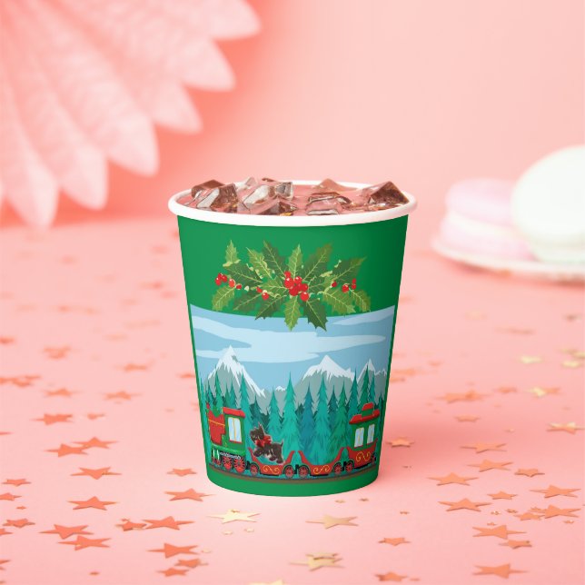 Gobelets En Papier Train de Noël Joyeux Vert (Insitu)