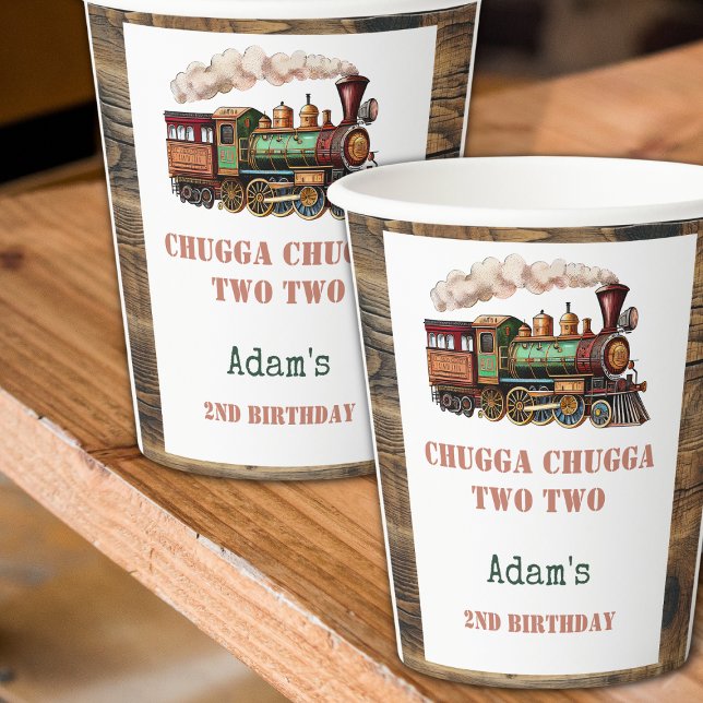 Gobelets En Papier Train Deuxième fête d'anniversaire Chugga Chugga D (Créateur téléchargé)