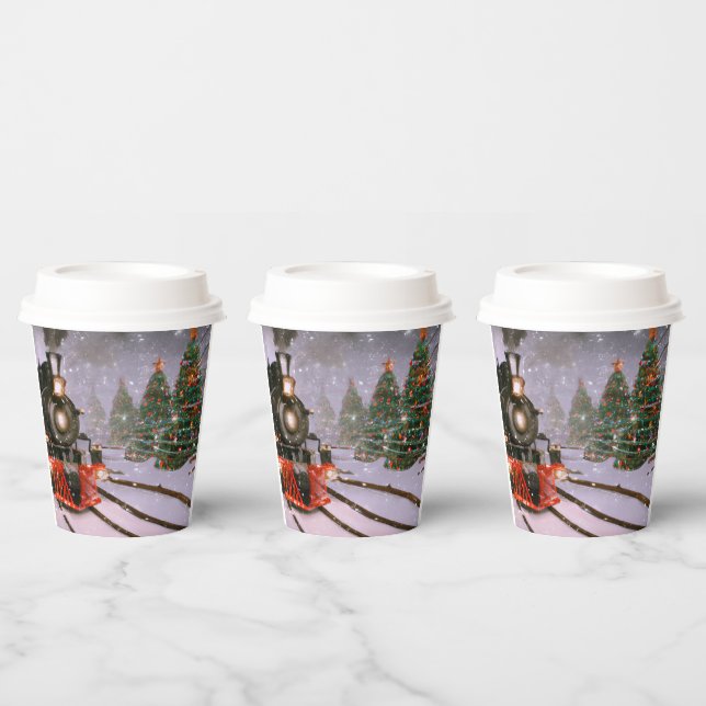 Gobelets En Papier Train forestier de Noël (Multi)