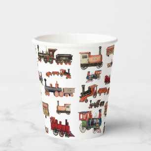 Gobelets En Papier Train Jouet vintage Motif Trains colorés