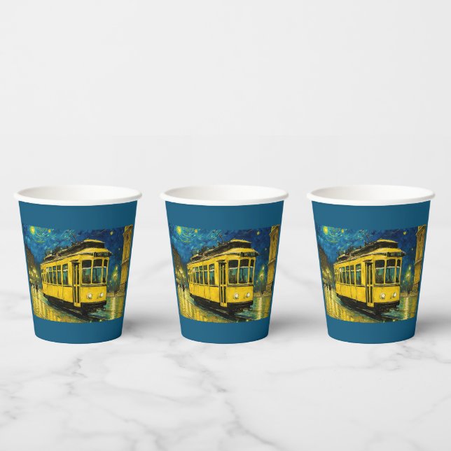 Gobelets En Papier tramway jaune sur une nuit étoilée -Budapest (Multi)