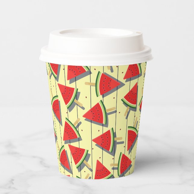 Gobelets En Papier Tranches de pastèque d'été, motif rouge et vert (Recto)