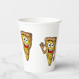 Gobelets En Papier Tranches de pizza aux champignons heureux
