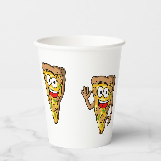 Gobelets En Papier Tranches de pizza aux champignons heureux (Recto)