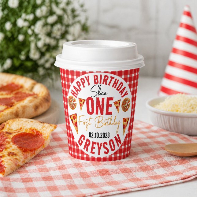 Gobelets En Papier Tranches Modernes Tranches Bébé Pizza 1er Annivers (Modern Slice Slice Baby Pizza 1st Birthday Paper Cups)