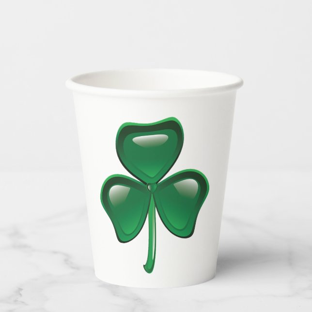 Gobelets En Papier Trèfle à trois feuilles Shamrock vert (Recto)
