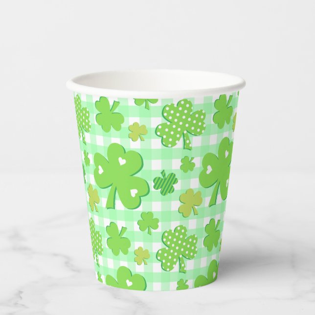 Gobelets En Papier Trèfles et motif Gingham pour la Saint-Patrick (Recto)