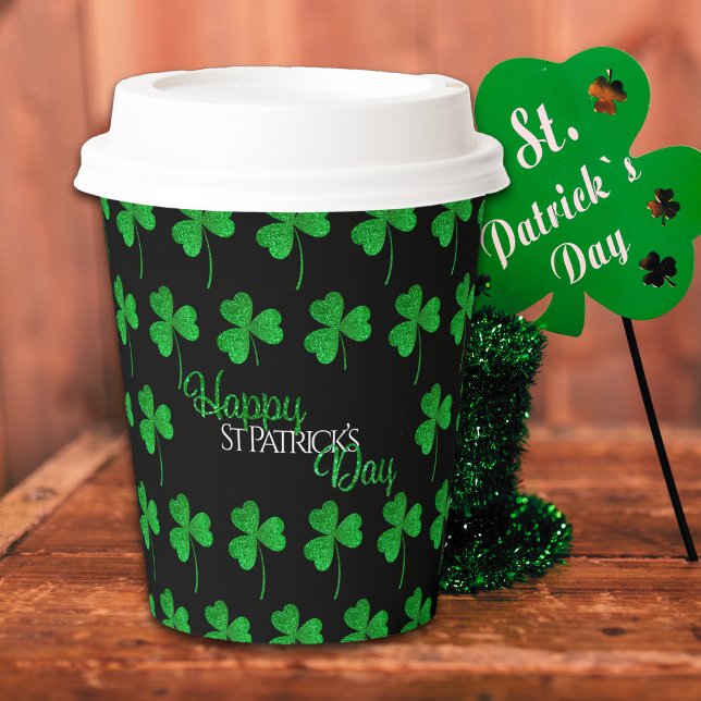 Gobelets En Papier Trèfles scintillants verts Joyeuse St Patrick (Créateur téléchargé)