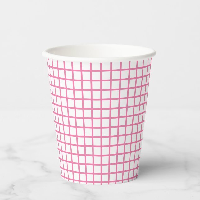 Gobelets En Papier Treillis Fuchsia Rose - Blanc (Recto)