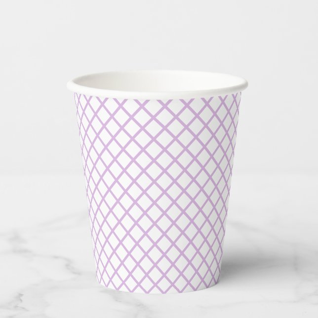 Gobelets En Papier Trellis Diamant Douce Lilas - Blanc (Recto)