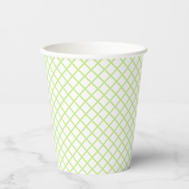 Gobelets En Papier Trellis Diamant Vert de Printemps - Blanc (Recto)