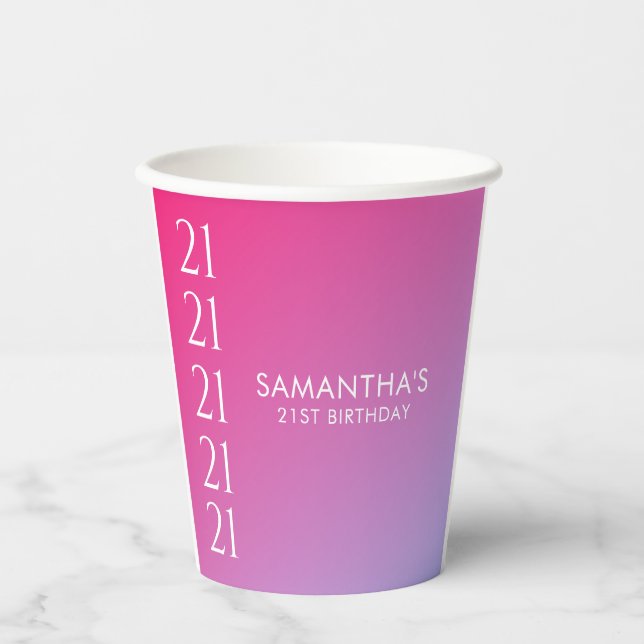 Gobelets En Papier Trendy Modern Bold Pink Gradient 21st Birthday (Recto)