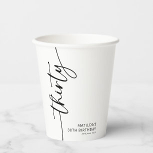 Gobelets En Papier Trentième Anniversaire Script Élégant