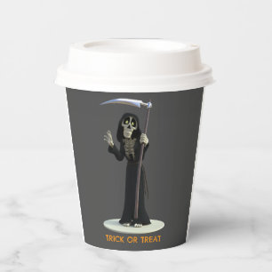 Gobelets En Papier Trick or Treat. Grim Reaper de dessin animé