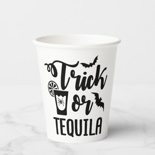 Gobelets En Papier Trick ou tequila drôle halloween boisson (Recto)
