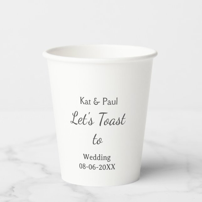 Gobelets En Papier Trinquons au mariage nom date couple simple (Recto)